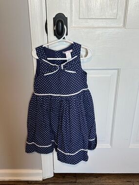 Janie and Jack Navy and White Polka Dot Bow-Front Dress